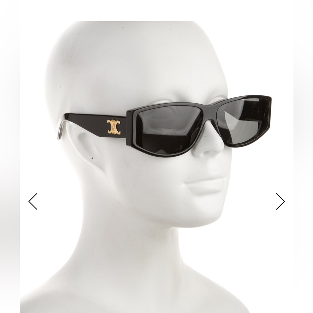 Celine Black Rectangular Cat-Eye Sunglasses with Gold Logo
